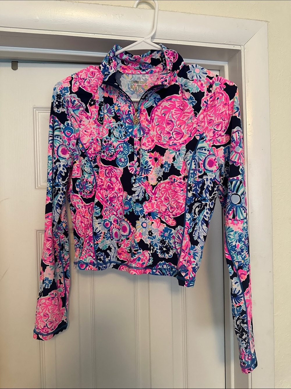Lilly Pulitzer Luxletic Pink & Navy Floral Quarter-Zip Pullover